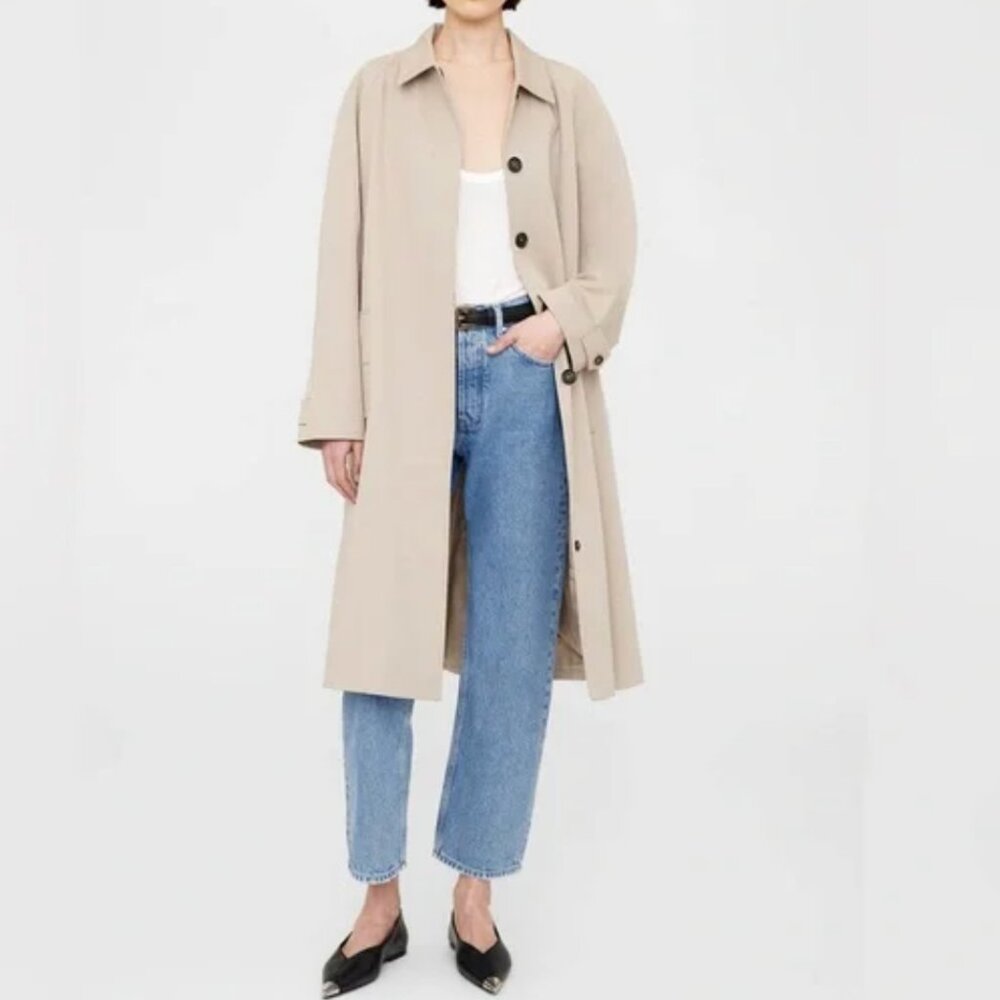 Anine Bing Randy Oversized Trench Coat in Beige Size Medium with Marker Spots